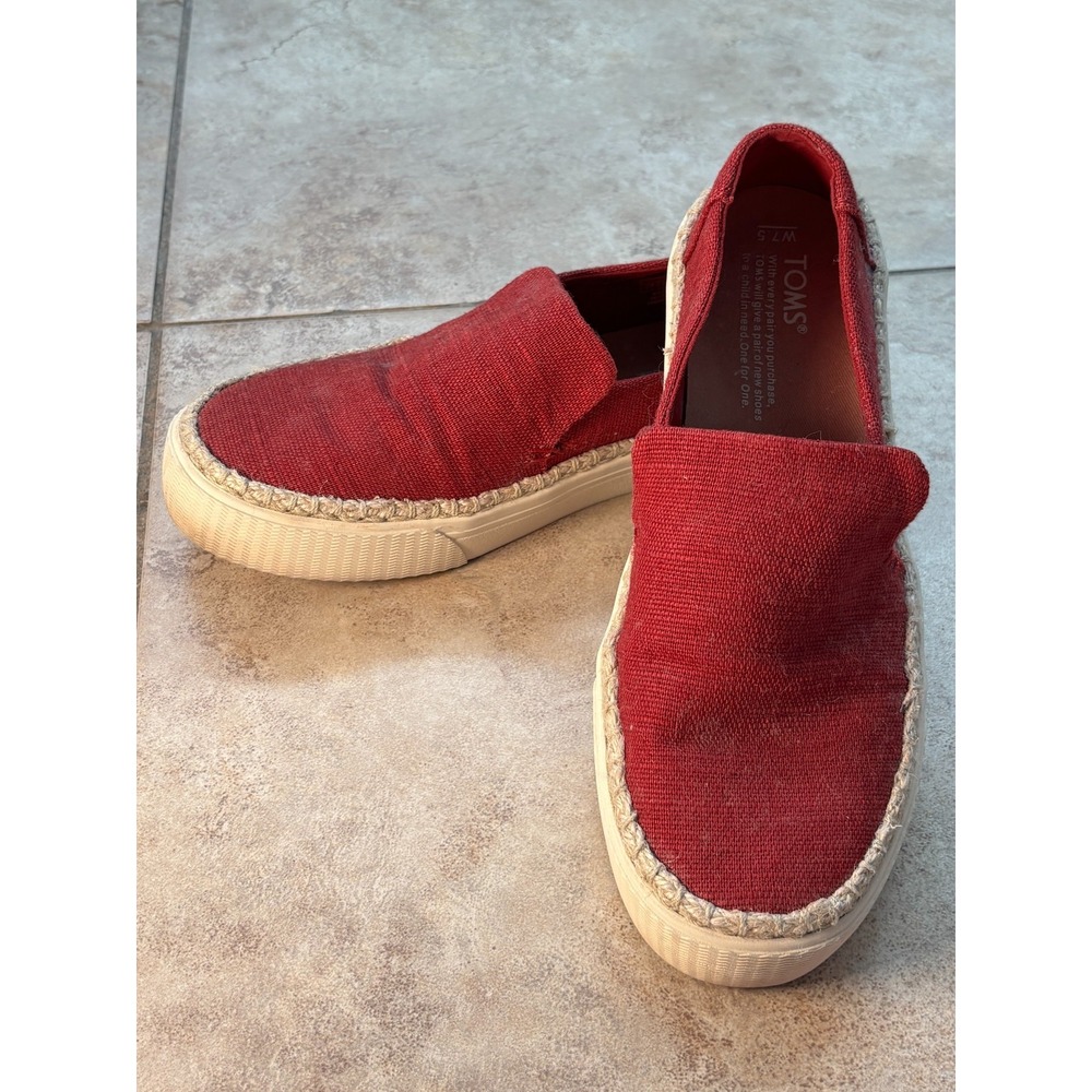 Toms Women Darcy Alpargata Espadrille Slip On Loafers Red Size 7.5 Preppy